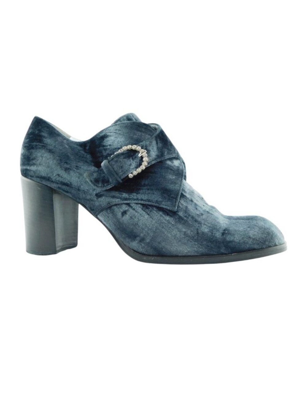 MAGLI BRUNO MAGLI Crystal Buckle Silver Blue Velvet Block Heel Ankle Boots 41
